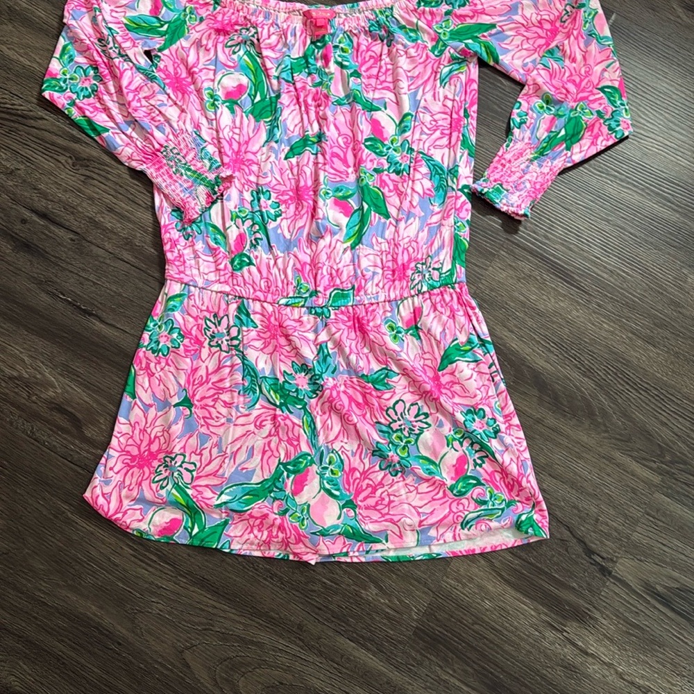 Lilly Pulitzer Pink and Green Floral romper.  Size 10, price 75.00 mint con
